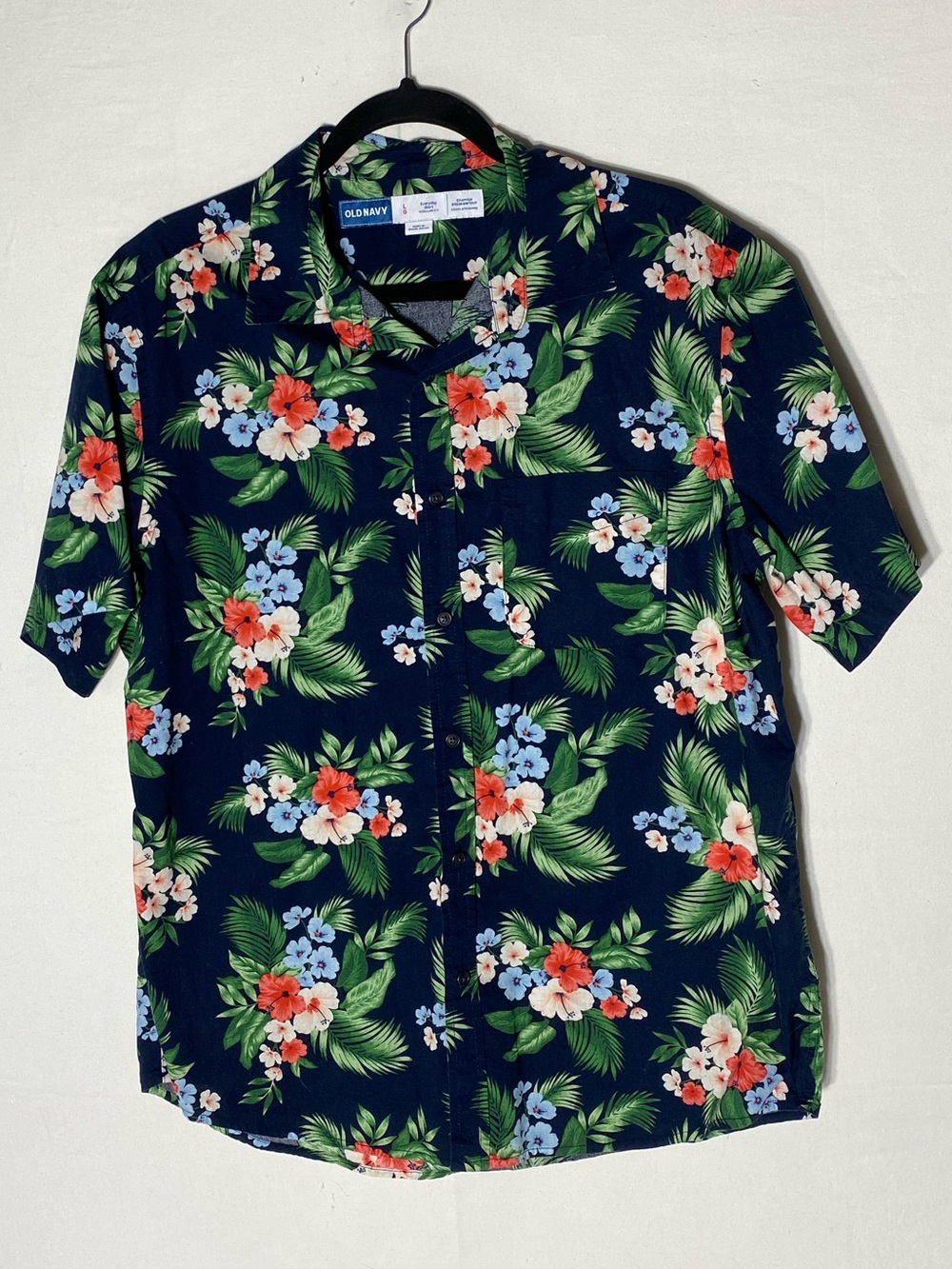 Old Navy Everyday Shirt Hawaiian Tropical Floral Print Button Up Size L Dadcore